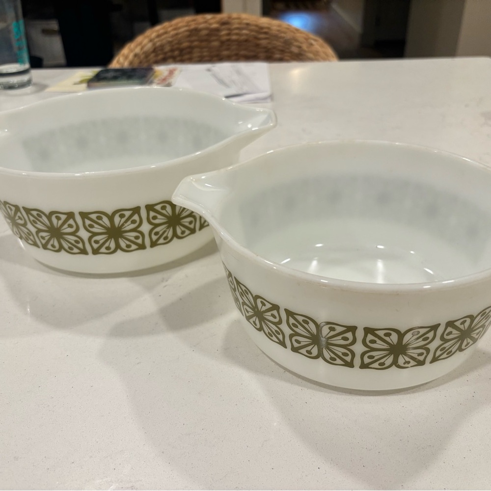 Pyrex White and Green vintage Serveware Collection